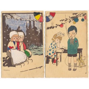 2 db RÉGI olasz művészlap: gyerekek. Series 327. / 2 pre-1945 Italian children art postcards s: V. Castell + K.u.k...