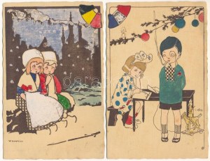 2 db RÉGI olasz művészlap: gyerekek. Series 327. / 2 pre-1945 Italian children art postcards s: V. Castell + 