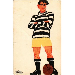 Labdarúgó, focista Diana sósborszesz reklámmal a hátoldalon / Hungarian art postcard...