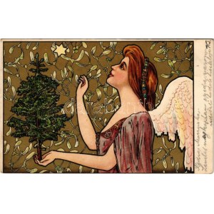 1916 Christmas. Art Nouveau, litho s: Kieszkow