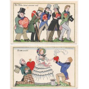 1918 2 db RÉGI osztrák szíves művészlap. B.K.W.I. / 2 pre-1945 Austrian heart art postcards + K.u.k...