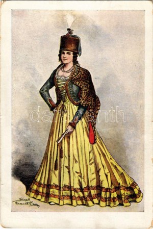 Magyar főrangú hölgy, empirekorabeli díszben. Ősi Magyar nemzeti Viseletek / Hungarian noble woman s: Nemes Mihály...