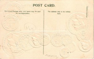 Bulgaria - Set of Bulgarian coins, national flag, currency exchange chart. H. S. M. Emb. litho (tiny pinhole...