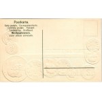 La Servie / Set of coins, currency exchange chart and flag of Serbia. H.S.M. Emb. litho (lyukak / pinholes...
