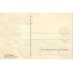 Deutschland / Allemagne / Set of coins, currency exchange chart and flag of Germany. Max Heimbrecht Berlin-Oranienburg...