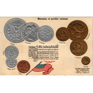 Les Etats-Unis de l'Amérique septentrionale. Monnaies et pavillon national / United States of America (USA) ...