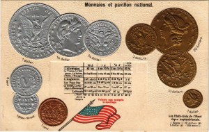 Les Etats-Unis de l'Amérique septentrionale. Monnaies et pavillon national / United States of America (USA) ...