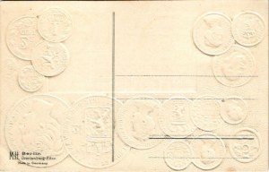 Nederland / Niederlande / Set of coins, currency exchange chart and flag of The Netherlands. M.H. Berlin-Oranienburg...