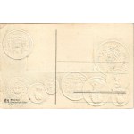 Siam / Set of coins, currency exchange chart and flag of Siam. M. H. Berlin-Oranienburg-Eden. Emb. litho (lyukak ...