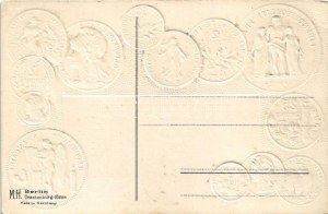 Frankreich / Francia / Set of coins, currency exchange chart and flag of France. M. H. Berlin-Oranienburg-Eden. Emb...