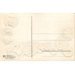 Chile / Chili / Set of coins, currency exchange chart and flag of Chile. M. H. Berlin-Oranienburg-Eden. Emb. litho (EK...