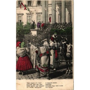 Talpra magyar, hí a haza! Petőfi Sándor a Nemzeti Múzeum lépcsőjén. Hazafias propaganda lap. Serie 934. ...