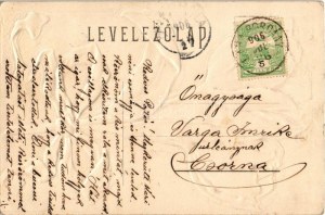 1906 Tulipános magyar szalagos hazafias dombornyomott propaganda lap ...