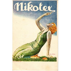 Nikotex cigaretta reklám. Klösz Gy. és Fia / Hungarian Art Deco tobacco advertisement s: Manno Mildiades (EB...