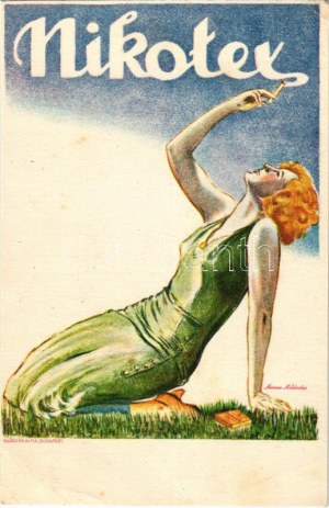 Nikotex cigaretta reklám. Klösz Gy. és Fia / Hungarian Art Deco tobacco advertisement s: Manno Mildiades (EB...