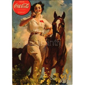 Trink Coca-Cola schutzmarke Eiskalt / Coca-Cola drink advertisement, lady with horse (fl)