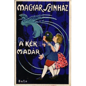 Magyar Színház: A Kék Madár reklámlap, Kunossy Vilmos és Fia kiadása / Hungarian theatre play advertisement, poster s...