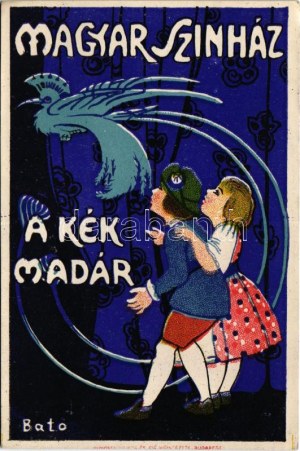 Magyar Színház: A Kék Madár reklámlap, Kunossy Vilmos és Fia kiadása / Hungarian theatre play advertisement, poster s...