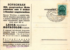 1941 A színes fényképezés csodái. Benser Walther színesfotó-specialista soproni bemutatójának reklámlapja ...