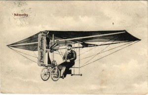 1910 Flugrad Némethy / Némethy Emil repülőgépe / aircraft with aviator (ázott sarkak / wet corners...
