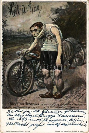 1898 Bicyclanthropos curvatus / Bicycle humour art postcard. Druck von Friedrich Jasper, Verlag von Gerlach &...