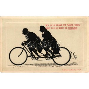 Weil Sie in Weimar oft Tandem fuhren, nennt Man sie beide die Dioskuren / Tandem bicycle art postcard. Back &amp...