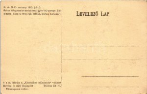 1913 július 6. K.A.O.E. verseny: Rákos kifogástalan bedobással győz 100 yardon: Weinreb, Rákos, Boros, Schubert...