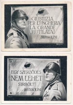 Mussolini - 2 db RÉGI propaganda képeslap, kiadja a Magyar Nemzeti Szövetség / 2 pre...
