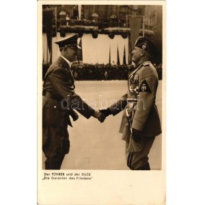 1937 Der Führer und der Duce, Die Garanten des Friedens. Adolf Hitler, Benito Mussolini. Photo Hoffmann + So. Stpl (EK...