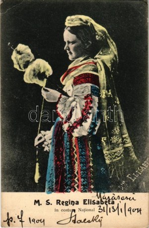 1904 M. S. Regina Elisabeta in costum National / Elisabeth of Wied, First Queen of Romania (wife of King Carol I) (EK...