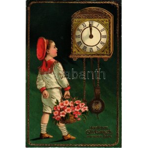 Herzlichen Glückwunsch zum neuen Jahre! / Újévi üdvözlet / New Year greeting art postcard. Emb. litho (r...