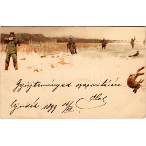 1899 Nyulak és vadászok / Men hunting rabbits. litho (EK)