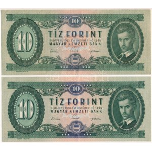 1962. 10Ft (2xklf) A 808 126211 fordított hátlapi 01-es alapnyomattal + A 937 141656 normál alapnyomattal T:XF,F...