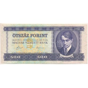 1990. 500Ft E 065 050314 T:AU, hullámos papír, ütődés / Hungary 1990. 500 Forint E 065 050314 C:AU, wavy paper...