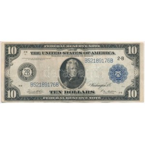 Amerikai Egyesült Államok 1921-1928. (1914) 10$ B52189176B Federal Reserve Note - nagyméretű, kék pecsét, ...