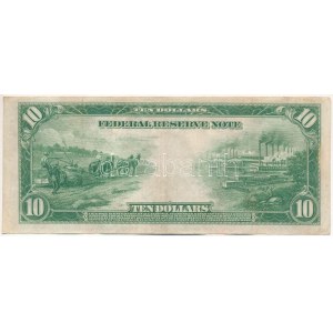 Amerikai Egyesült Államok 1921-1928. (1914) 10$ B52189176B Federal Reserve Note - nagyméretű, kék pecsét, ...