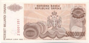 Bosznia-Hercegovina / Szerb Köztársaság / Banja Luka 1993. 50.000.000.000D pótkiadás 