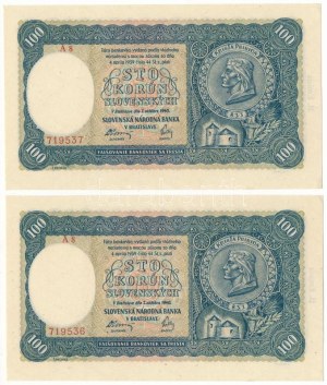 Szlovákia 1940. 100K (2x) sorszámkövetők, II. kiadás, 