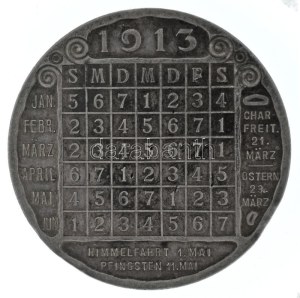 Ausztria 1913. Naptárérem, peremén jelzett Ag (19,95g/0.900/43mm) T:AU,XF patina / Austria 1913. Calendar medal...