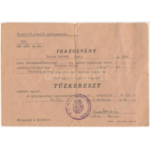 1944. Tűzkereszt I. fokozata adományozói igazolvánnyal, Szovjet elleni háborúban való részvételért adományozva...
