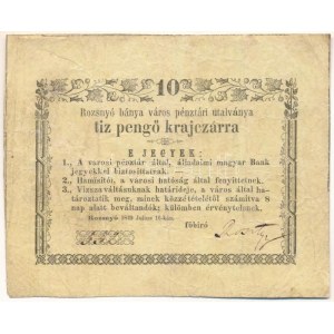 Rozsnyó 1849. július 16.10kr Rozsnyó bánya város pénztári utalványa, VIZSZA sajtóhiba, 552 sorszámmal T:F ...
