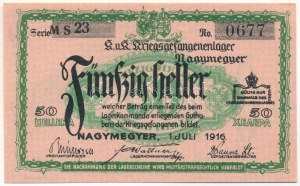 Nagymegyer / Hadifogolytábor 1916. július 1. 50f arab sorozat- és sorszámmal 