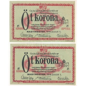 Nagymegyer / Hadifogolytábor 1916. július 1. 5K (2x) közeli arab sorozat- és sorszámmal 12 0427 és 12 0430, MS...