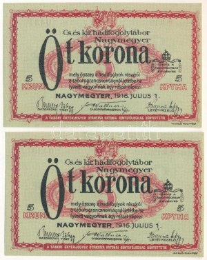 Nagymegyer / Hadifogolytábor 1916. július 1. 5K (2x) közeli arab sorozat- és sorszámmal 