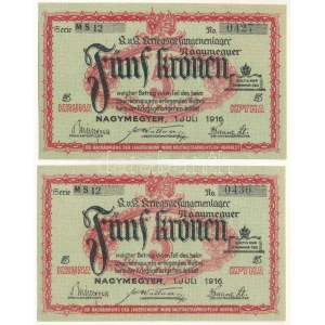 Nagymegyer / Hadifogolytábor 1916. július 1. 5K (2x) közeli arab sorozat- és sorszámmal 12 0427 és 12 0430, MS...