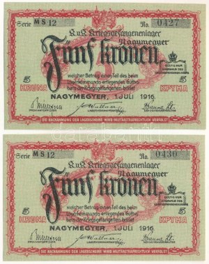 Nagymegyer / Hadifogolytábor 1916. július 1. 5K (2x) közeli arab sorozat- és sorszámmal 