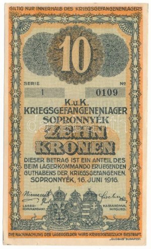 Sopronnyék / Hadifogolytábor 1916. június 16. 10K arab sorozat- és sorszámmal 