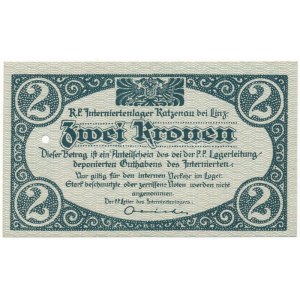 Ausztria / Katzenau Hadifogolytábor Linz közelében ~1914-1918. 2K egy lyukkal érvénytelenítve (?) T:UNC,AU / Austria ...