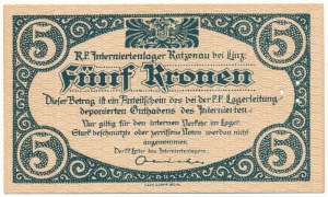 Ausztria / Katzenau Hadifogolytábor Linz közelében ~1914-1918. 5K három lyukkal perforálva T:UNC,AU / Austria ...