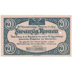 Ausztria / Katzenau Hadifogolytábor Linz közelében ~1914-1918. 20K 3802, egy lyukkal érvénytelenítve (?) T:UNC,AU ...